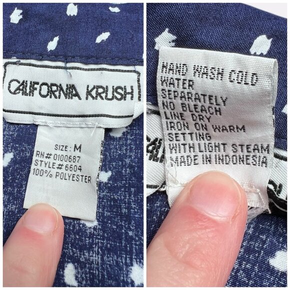 Vintage California Krush Navy Blue Polka Dot Button Up Blouse Size Medium - Picture 3 of 8